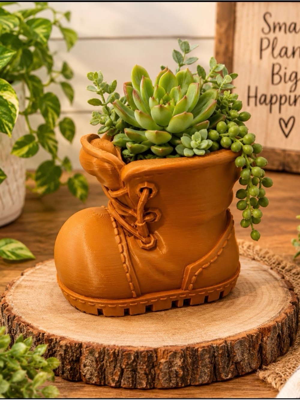 Kids Brown Boot Planter-Style Decorative Shoe 3D Printed
